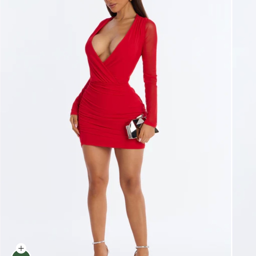 Fashion Nova Bold Red Long Sleeve Dress